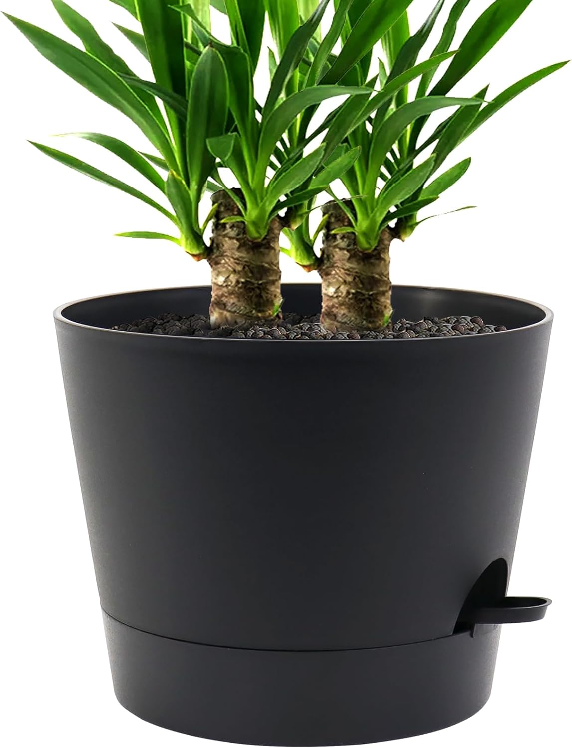 Self Watering Pots for Indoor Plants,12 inch Planters with Drainage Holes Plastic Flower Pots with Deep Reservoir, Black