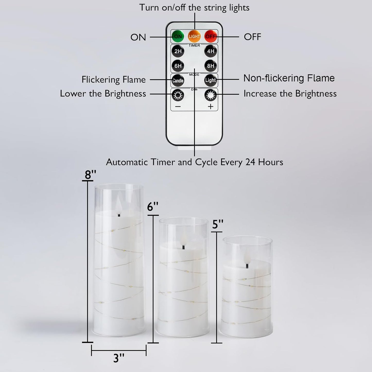 Homemory 9 Pcs Flameless Candles with Embedded Star String Fairy Lights, Battery Operated Candles, LED Candle, Fake Candles with Remote Control and Timer (Ivory)