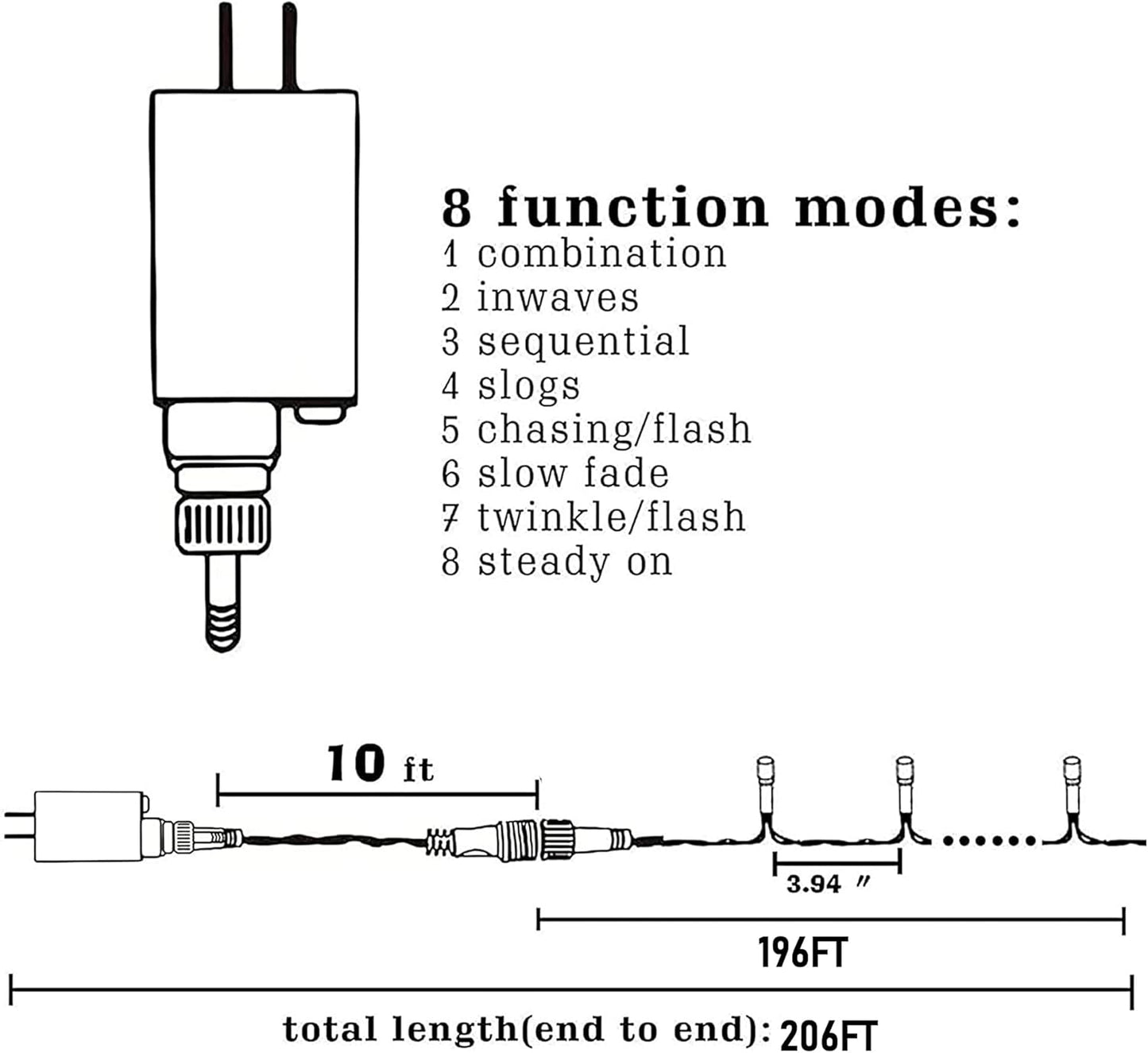 Dazzle Bright Halloween String Lights, 600 LED 196 FT Waterproof Black Wire String Lights with 8 Lighting Modes, Halloween Decorations Outdoor for Party Yard Garden Decor, Purple and Orange