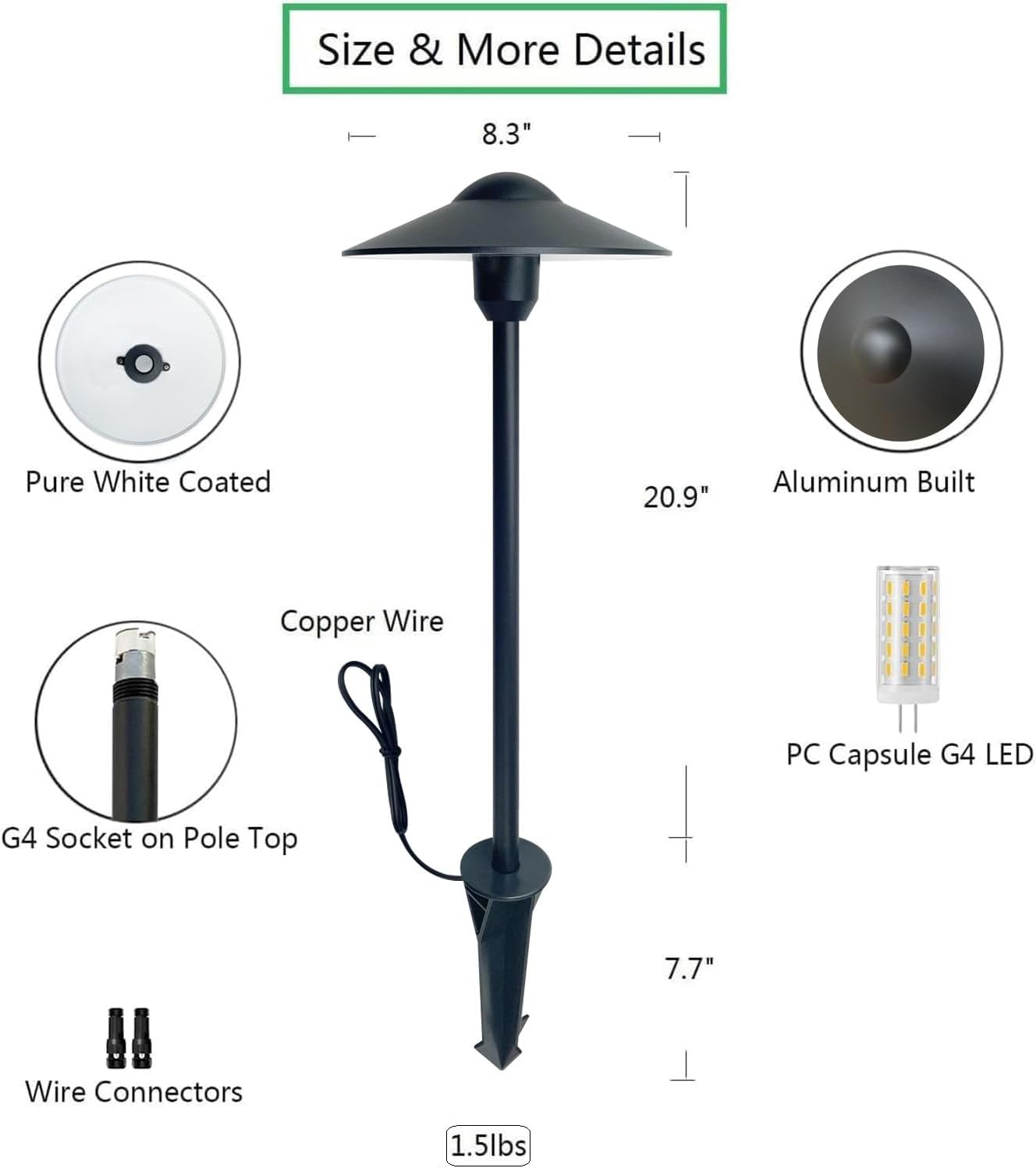 Arrownine Cast Aluminum Low Voltage Landscape Path Area Spread Lighting Pathway Lights Included Ground Spike,Wire Connectors Free Replaceable 3 Watts G4 LED Bulb Warm White 2-Pack (Black Finish)