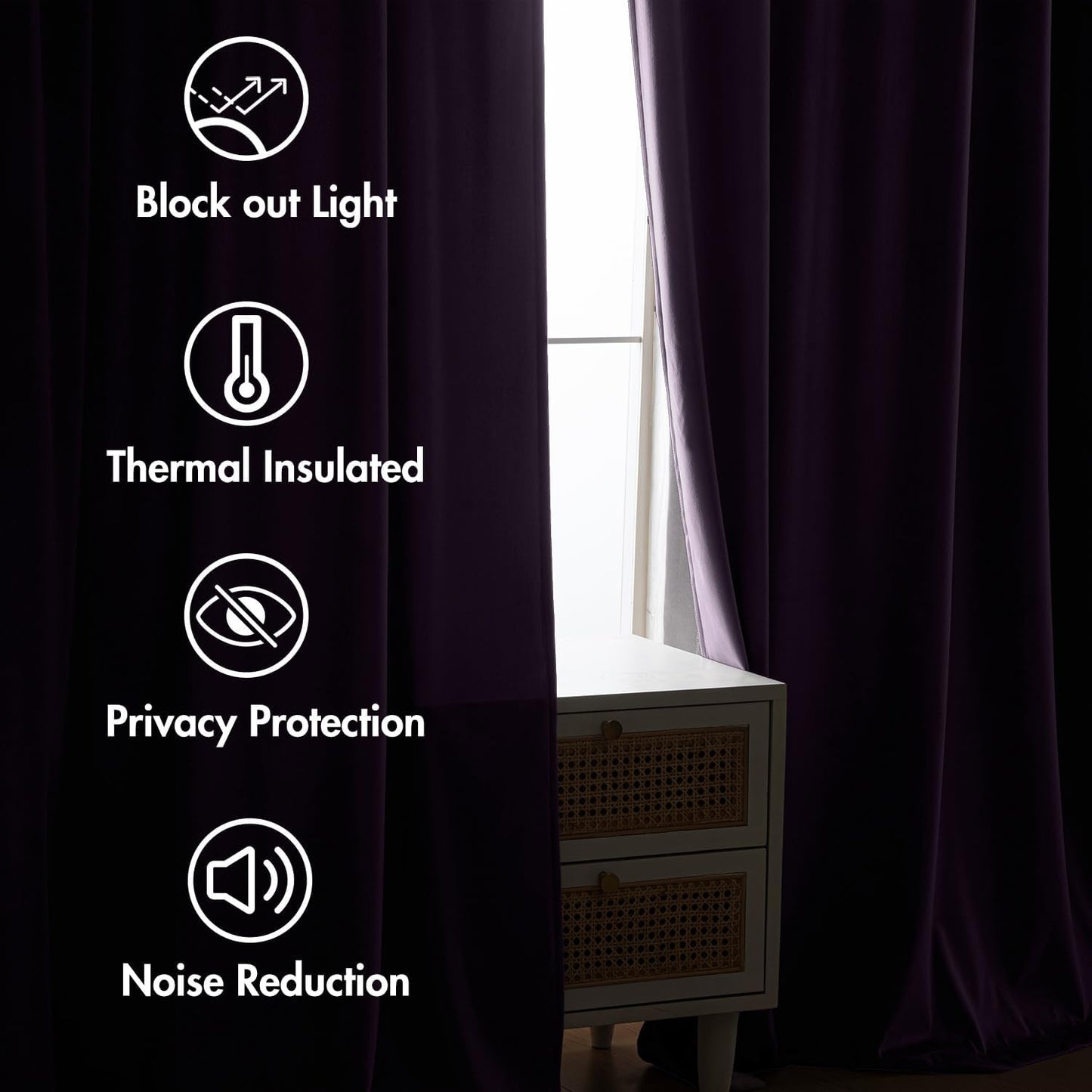 MIULEE Purple Velvet Curtains 108 inches 2 Panels - Luxury Room Darkening Window Drapes for Bedroom Living Room Thermal Insulated Super Soft Blackout Extra Long, Back Tab Rod Pocket Pinch Pleated