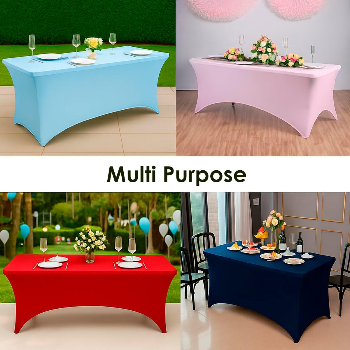 Craft And Party 2 Pack 6ft Navy Blue Spandex Tablecloth – Fitted Stretch Cover – Universal Fit for Folding Tables – Wrinkle-Free, Washable – Ideal for Parties, Weddings, Events