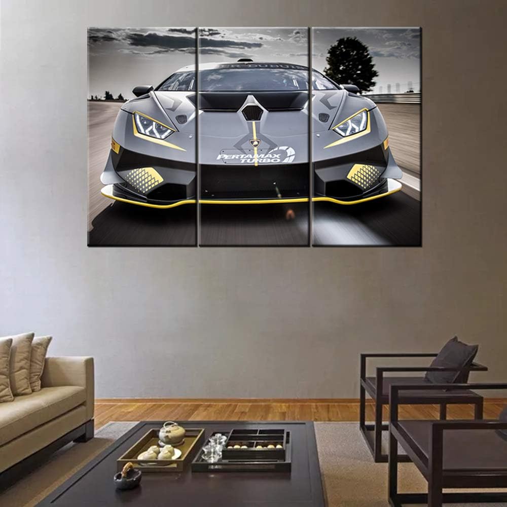Black and White Painting Sports Car Artwork Racing Pictures for Living Room 3 Piece Canvas Wall Art Modern Home Decoration Framed Stretched Ready to Hang Posters and Prints - 28 x 14inch x 3 panel