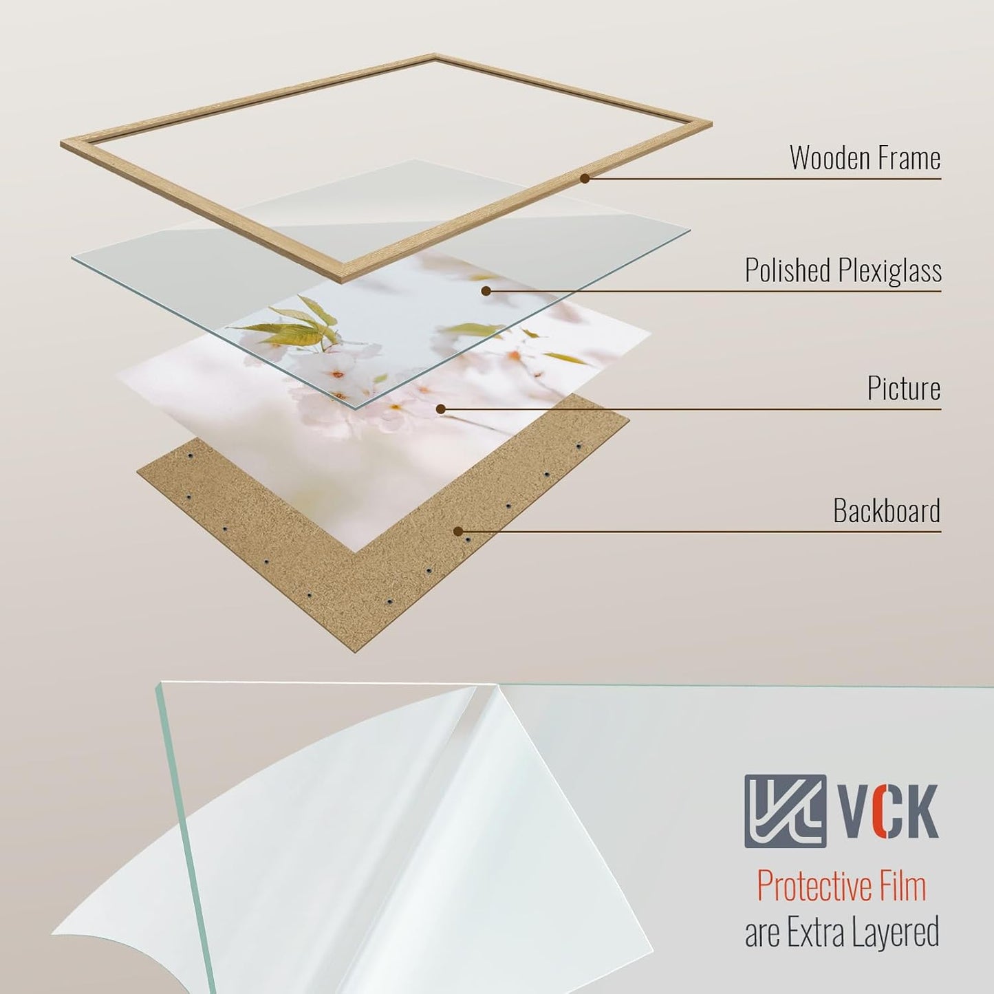 VCK 24x36 Oak Poster Frame 3 Pack, Natural Solid Wood Picture Frames, Wall Mounting Hanging