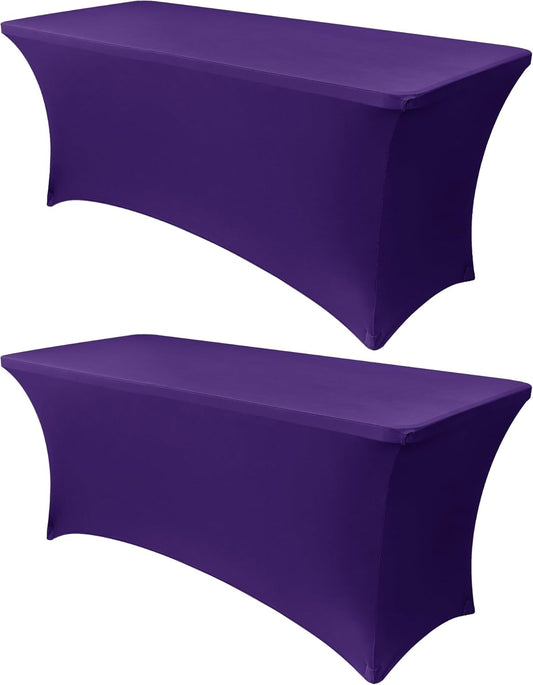Obstal 4Ft Stretch Spandex Table Cover for Standard Folding Tables - 2 Pack Universal Rectangular Fitted Tablecloth for Party, Banquet, Events, Trade Show (Dark Purple, 48L x 24W x 30H Inches)