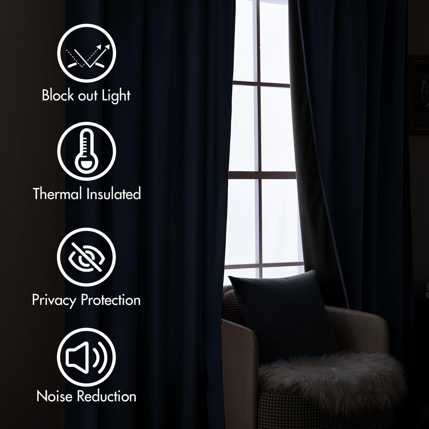 MIULEE Navy Blue Velvet Curtains 96 inches Long 2 Panels - Luxury Pinch Pleated Room Darkening Window Drapes for Bedroom Living Room Thermal Insulated Super Soft Blackout, Back Tab Rod Pocket