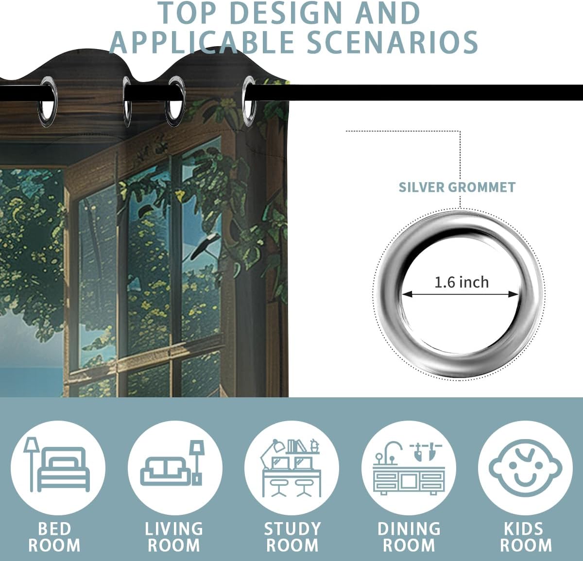 Mountain Blackout Curtains for Girls Boys Teens Home Decor, Spring Sky View Nature Forest Flower Grommet Thermal Insulated Drapes Darkening Window Curtain for Bedroom Living Room, 84 x 84 Inch