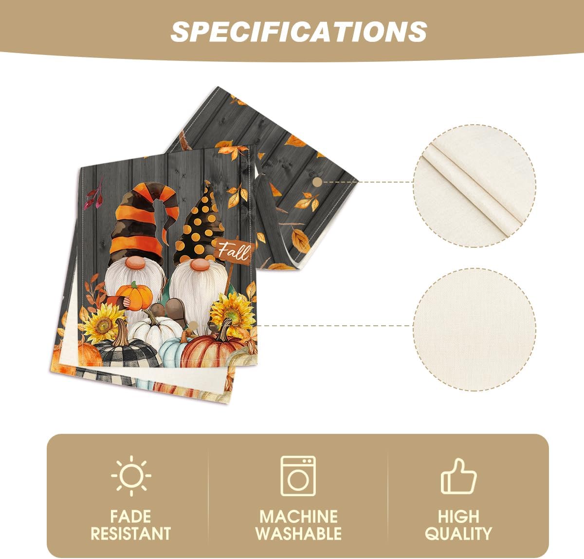 Artoid Mode Fall Gnomes Pumpkins Sunflower Maple Leaves Thanksgiving Table Runner, Seasonal Harvest Vintage Kitchen Dining Table Decoration for Indoor Outdoor Home Party Decor 13 x 72 Inch