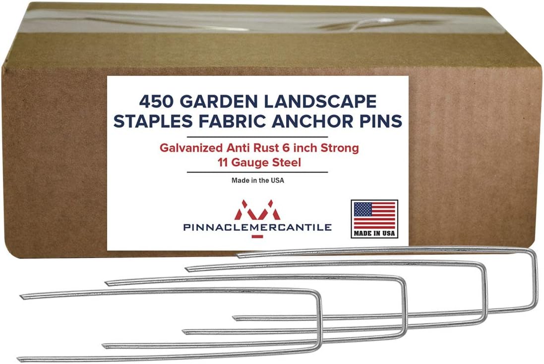 Pinnacle Mercantile USA Made 450 Pack Garden Landscape Staples Weed Barrier Fabric Stakes Galvanized 6 inch Pins Anti Rust Sod Staple 11 Gauge Steel