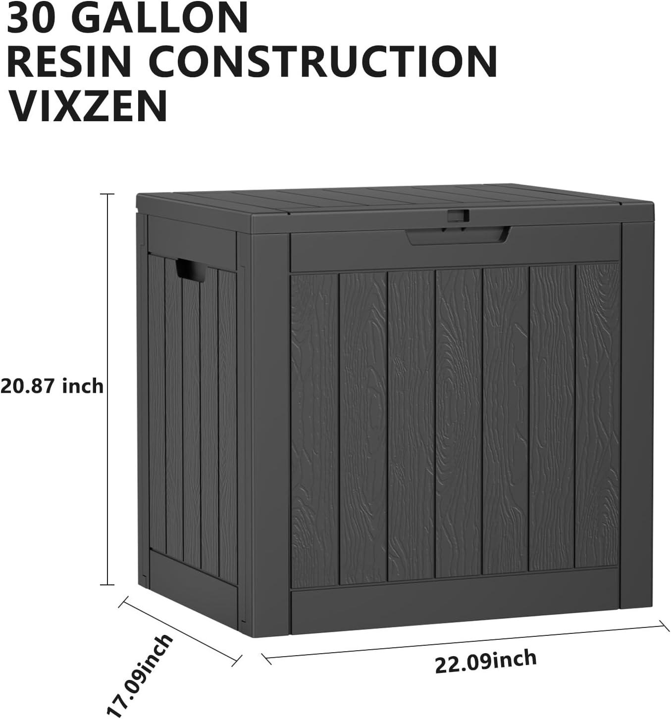 Vixzen 30 Gallon Resin Deck Box, Lockable Outdoor Storage Box for Patio Cushions Storage Furniture,Garden Tools, Pool Supplies, Weatherproof and UV Resistant- Black
