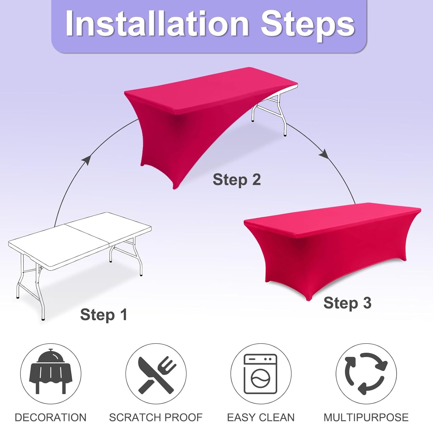 ABCCANOPY 6 FT Spandex Table Cover Stretch Fitted Wrinkle Resistant Tablecloth Reuse for Rectangular Folding Table Patry Event Wedding Banquet Protector Magenta