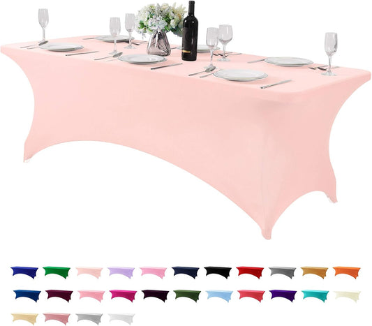 Spandex Table Cover for 8FT or 4ft or 6ft Table Universal Fitted Stretch Tablecloth for Party, Banquet, Wedding and Events-Blush Pink