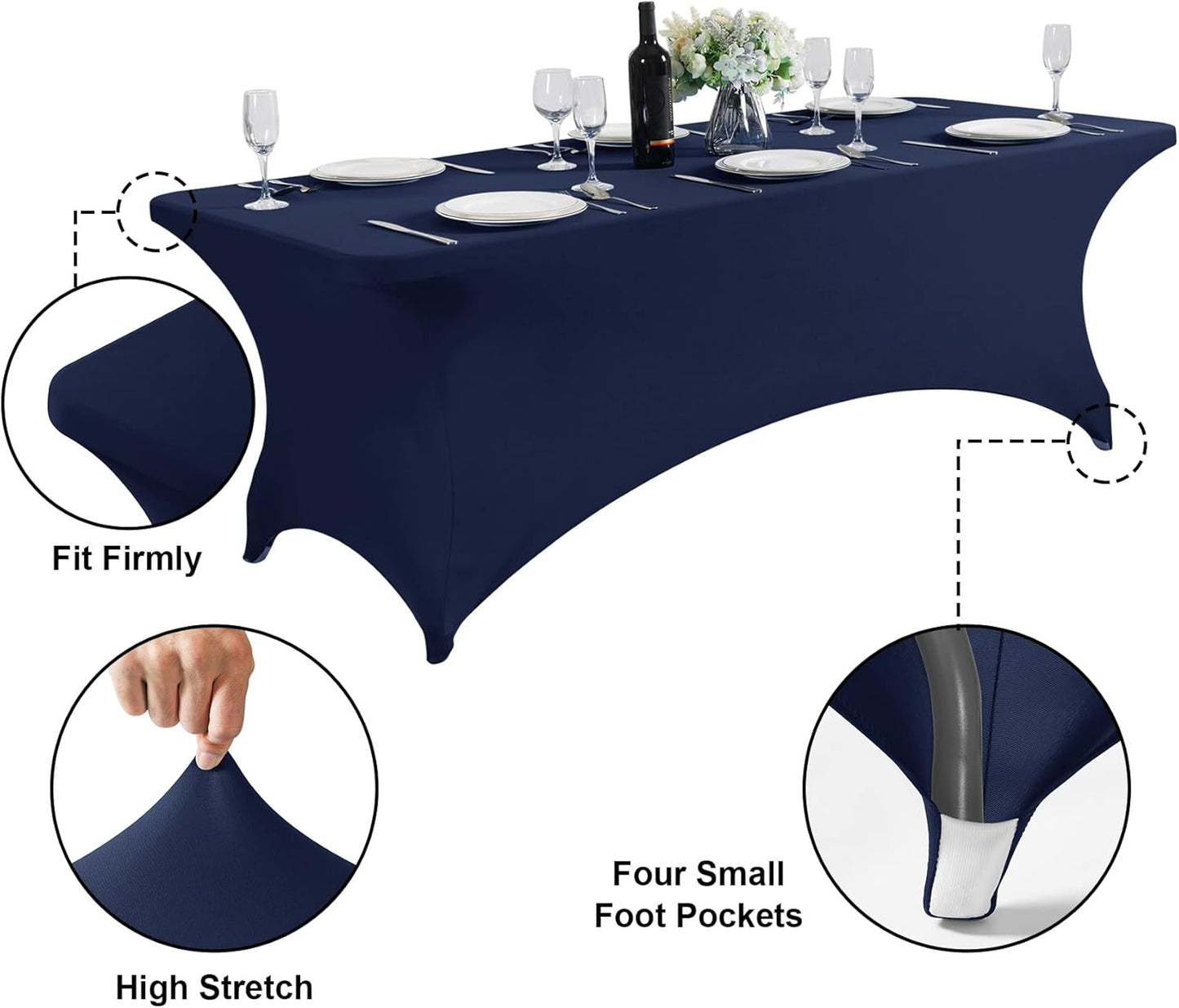 SuperO Waterproof Spandex Table Cover for 8FT Table Universal Fitted Stretch Tablecloth for Party, Banquet, Wedding and Events-Navy