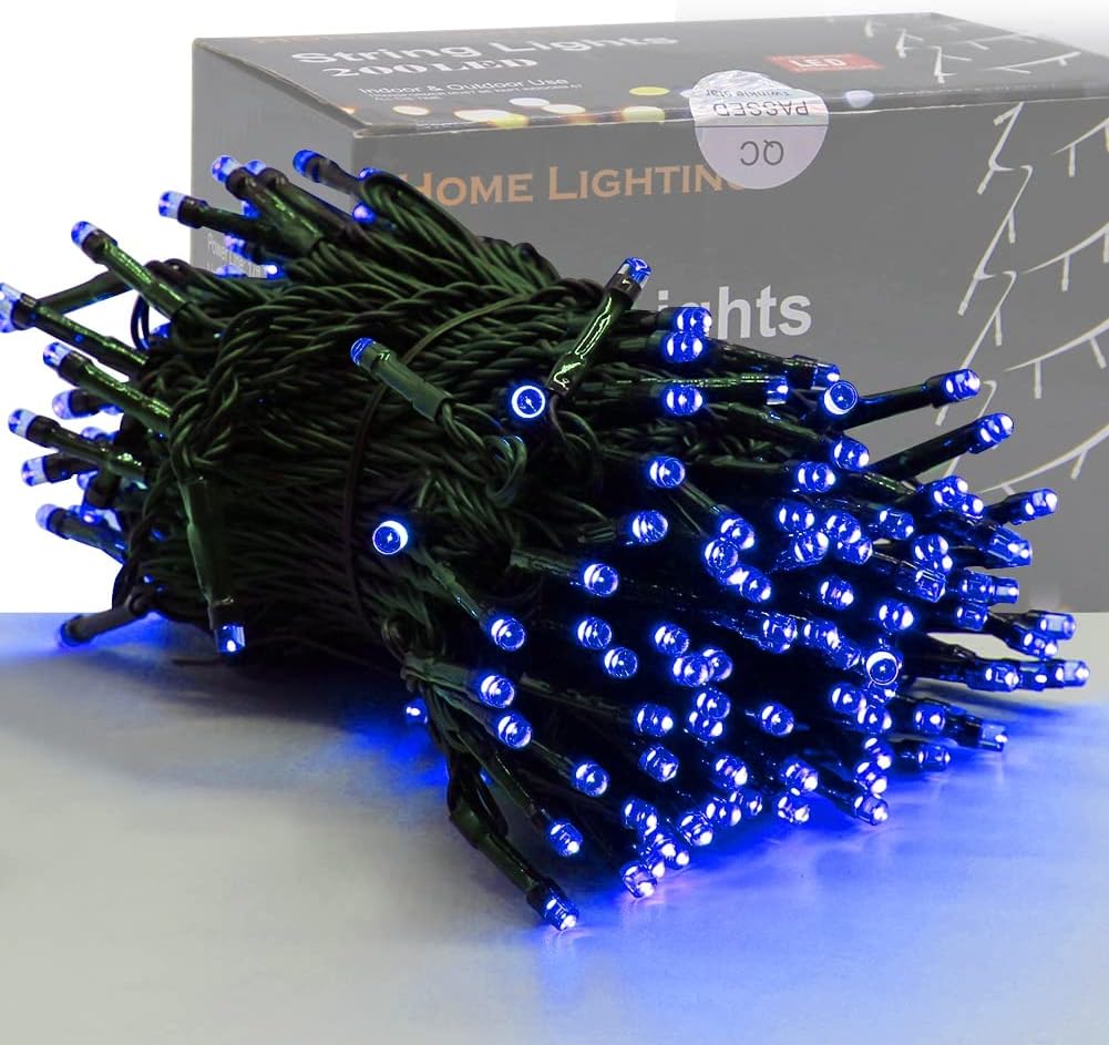 HOME LIGHTING 66ft Christmas Decorative Mini Lights, 200 LED Green Wire Fairy Starry String Lights Plug in, 8 Lighting Modes, for Indoor Outdoor Xmas Tree Wedding Party Decoration (Blue)