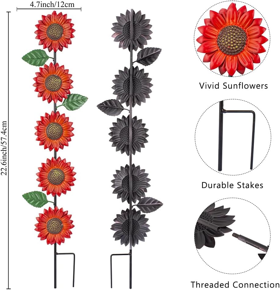 3 Pack Sunflowers Garden Stakes Decor,Metal Yard Art Decorative Garden Stakes,Metal Flowers Spring Garden Decor for Outside,Landscape,Patio(22.6 * 4.7IN)