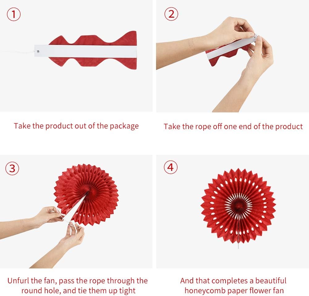 BEISHIDA Red Gold Hanging Honeycomb Round Paper Fans Decoration Wedding Theme Tissue Paper Fan Garland for Birthday Anniversary Bachelorette Graduation Party Christmas New Years Supplies（10packs）