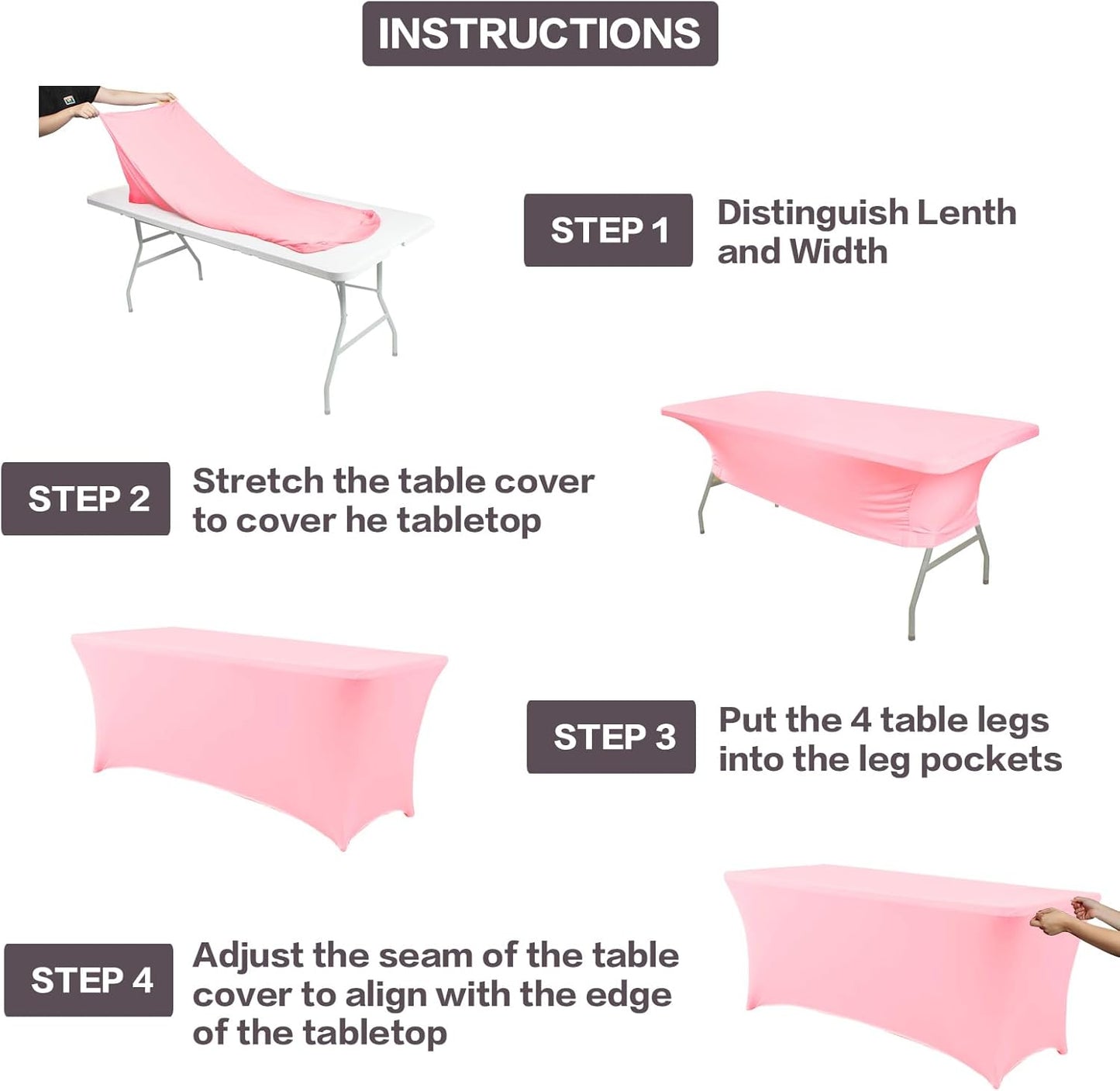 IVAPUPU 2 Pack 8FT Table Cloth for Rectangular Fitted Events Stretch Pink Table Covers Washable Cover Spandex Tablecloth Protector for Party, Wedding, Cocktail, Banquet, Festival