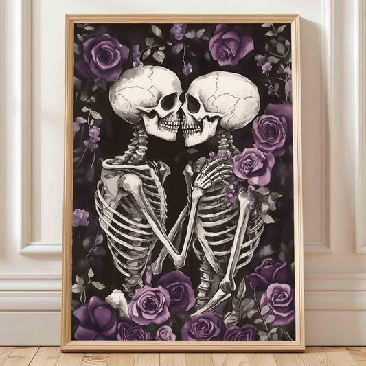 Gothic Skull Wall Art Skeleton Lover Poster Gothic Skull Wall Art Vintage Skeleton Print Horrible Posters Kissing Poster Dark Moody Paintings Dark Academia Canvas Living Room Decor 16x24inch No Frame