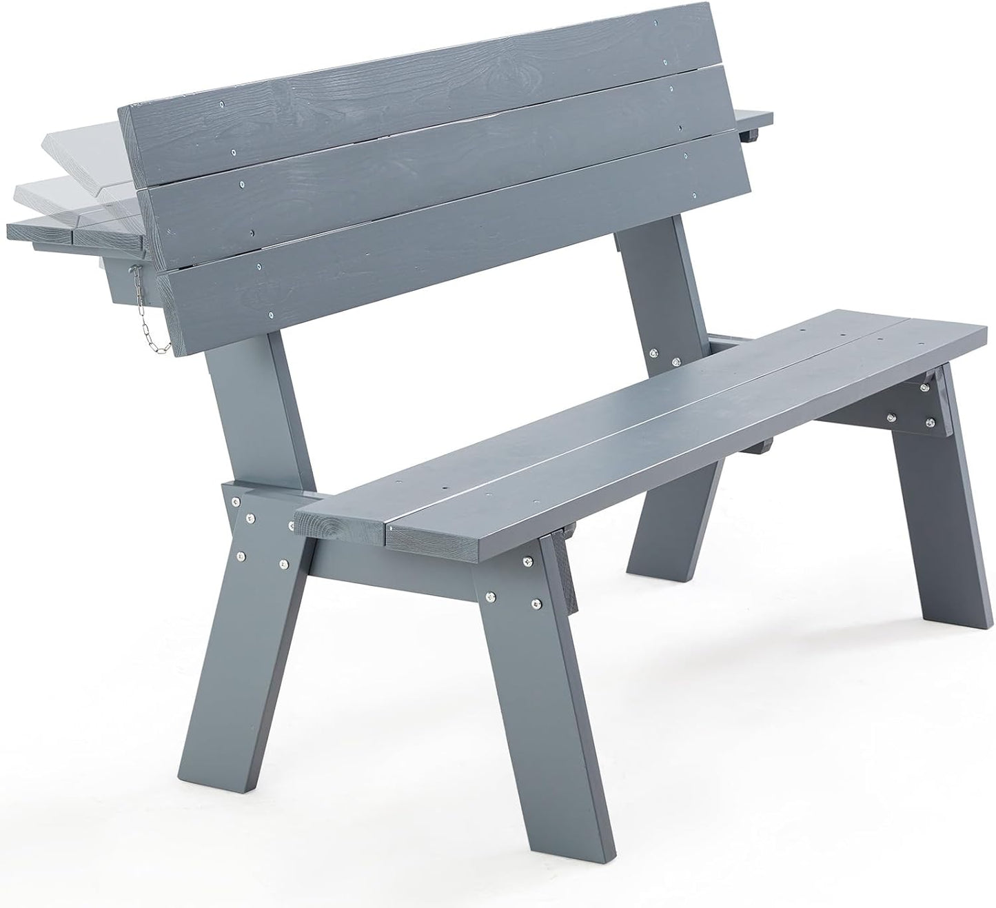 AVAWING Outdoor Convertible Wood Bench with Backrest, Patio Wood Convert a Bench, Space-Saving 2-in-1 Picnic Table Chairs Set for Backyard, Porch, Patio, Garden, Grey