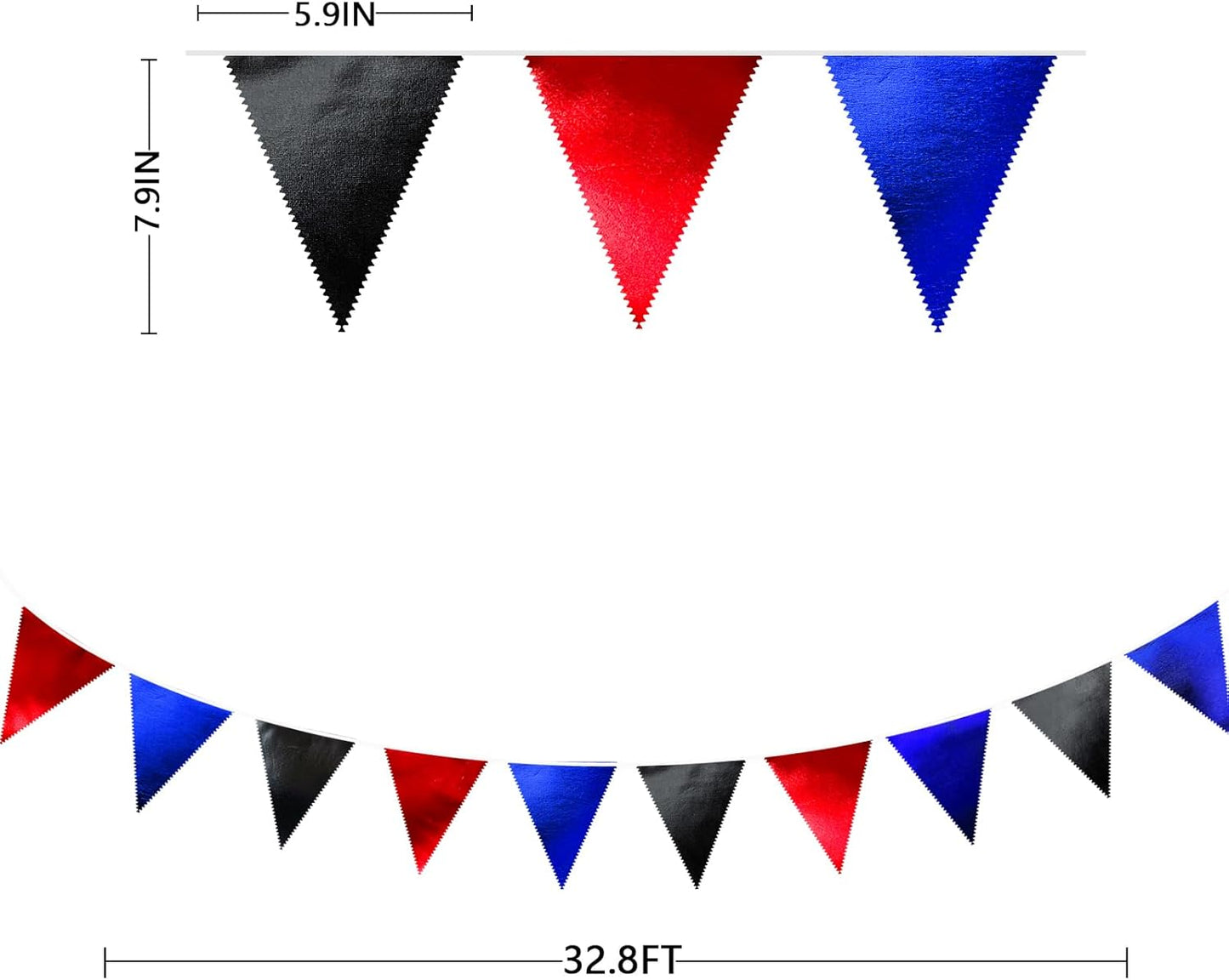 Navy Blue Red Black Party Decorations Metallic Fabric Triangle Pennant Banner Flag Bunting Garland for Graduations Birthday Retirement 4th of July USA Patriotic Veterans Party Decorations Supplies