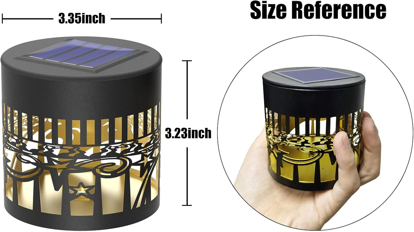 4 Pack Solar Fence Lights Metal Solar Powered Outdoor Wall Deck Lights Sun Moon Theme Waterproof Fence Light for Garden Post Patio Backyard Yard Decor (Face, 4 Pack)