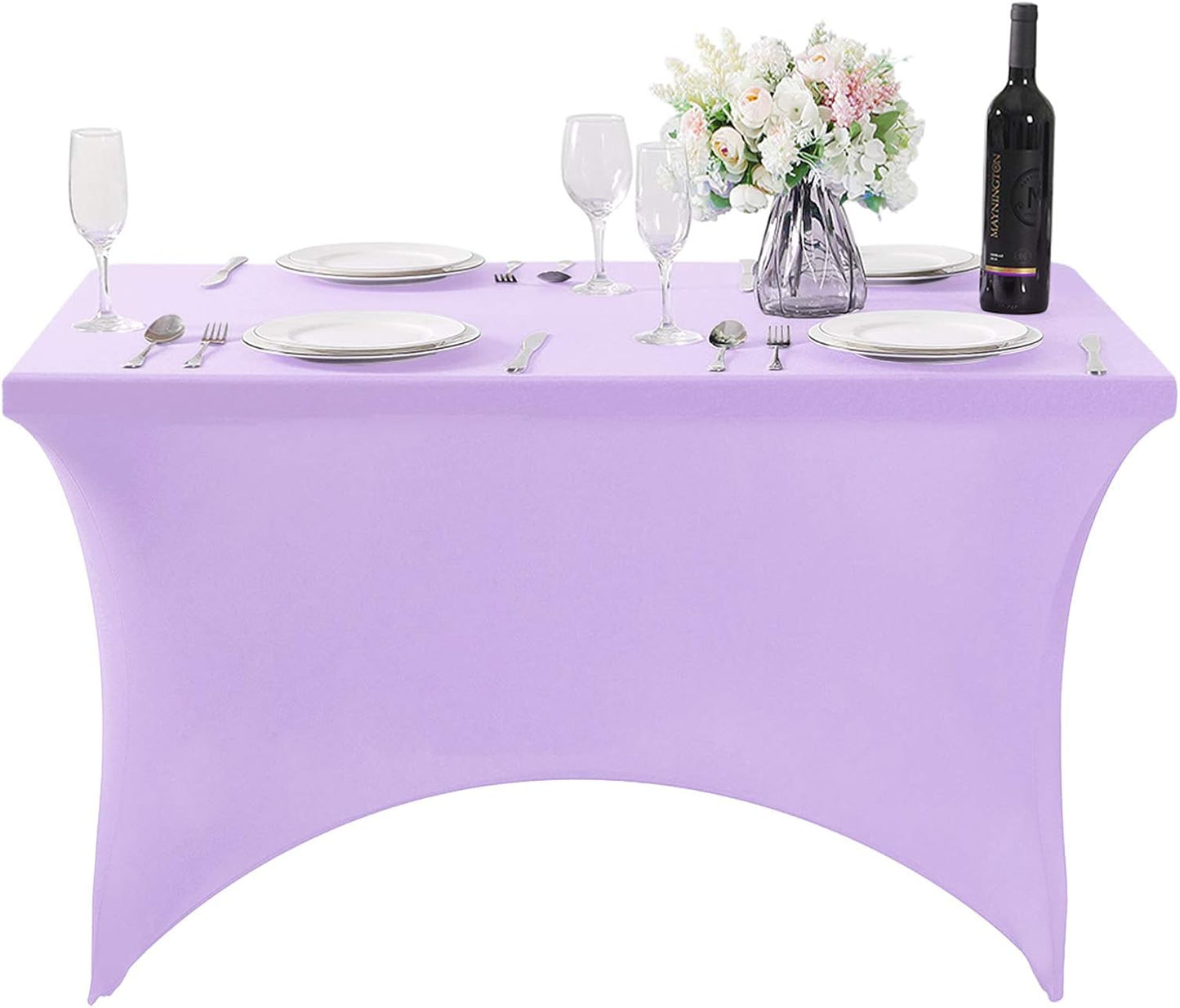 SuperO 2Pack Waterproof Spandex Table Cover for 4FT Table Universal Fitted Stretch Tablecloth for Party, Banquet, Wedding and Events-Lavender