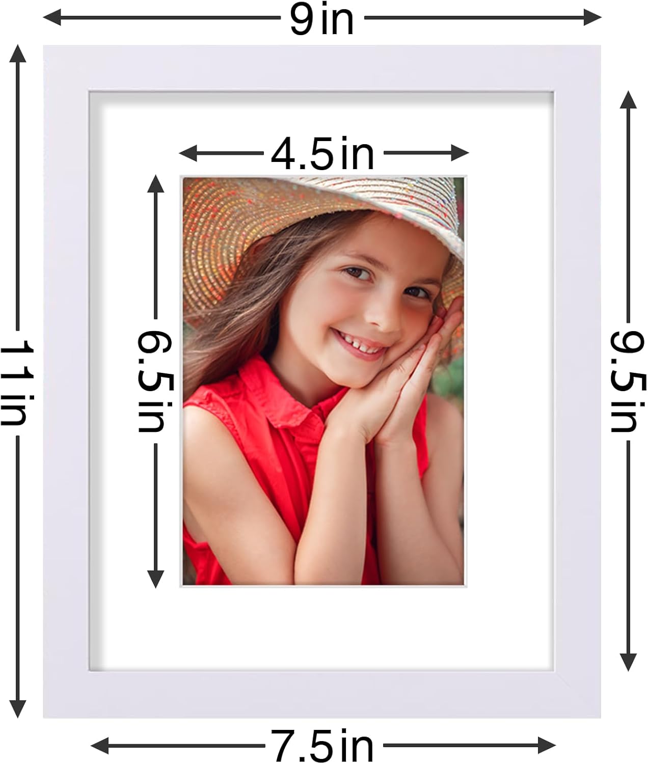 Vittanly 8x10 Picture Frames Set of 9, Shatter Resistant Plexiglass, Display 5x7 Pictures with Mat or 8x10 without Mat, Photo Frames for Wall or Tabletop, Engineered Wood, White