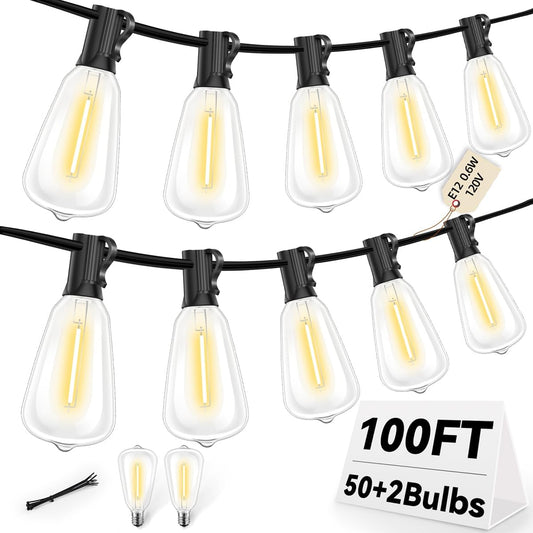 ST38 100FT LED Outdoor String Lights with 50 Shatterproof ST38 Bulbs+2 Spares, 2700K Warm White – for Backyard, Patio, Garden, Wedding, Party, Christmas, Porch, Deck, Gazebo, Bistro, Camping Decor