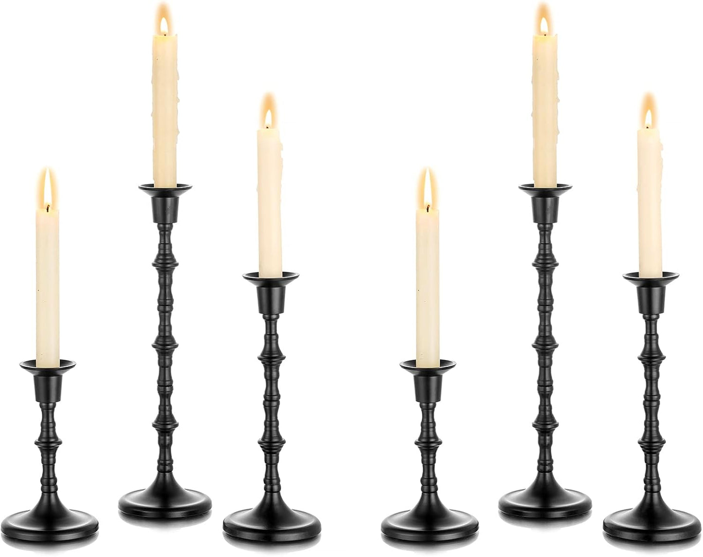 Nuptio Black Candlestick Holders Taper Candle Holders Bulk 6 Pcs Antique Iron Metal Candle Sticks Holders Tall Candle Holder Matte Table Decor for Halloween Kwanzaa Easter Valentines Shabbat