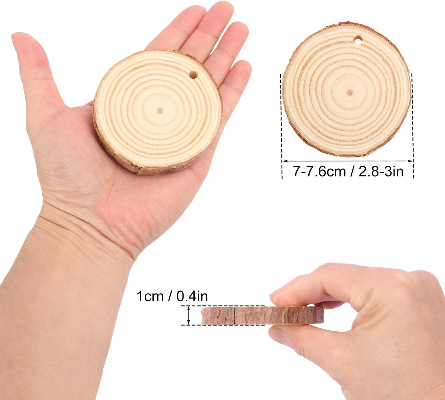 90 PCS 2.8-3inch Unfinished Wood Slices, Natural Wood Slices, Predrilled with Hole Wood Slice for DIY Arts Craft Christmas Ornaments