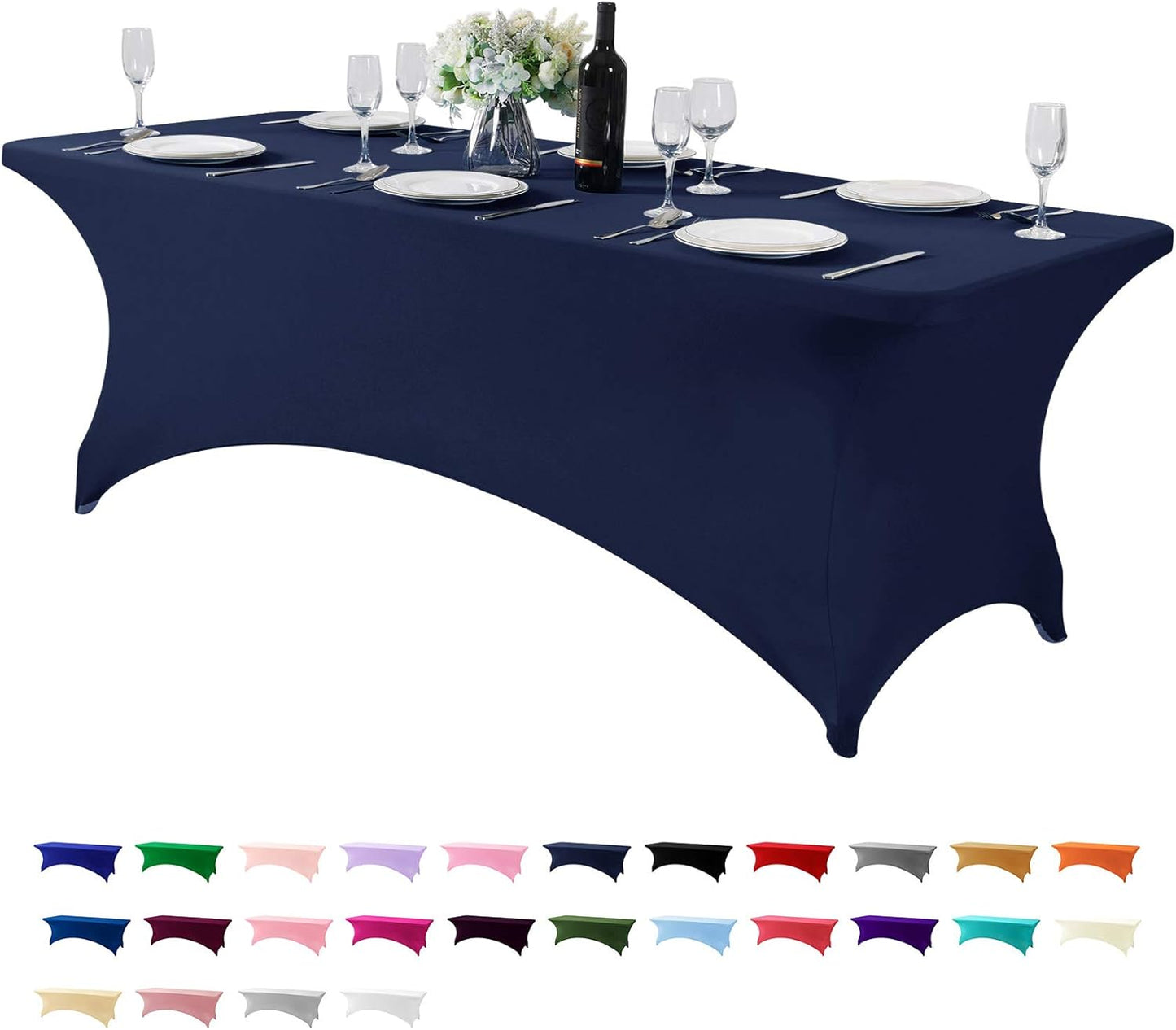 Spandex Table Cover for 8FT or 4ft or 6ft Table Universal Fitted Stretch Tablecloth for Party, Banquet, Wedding and Events-Navy