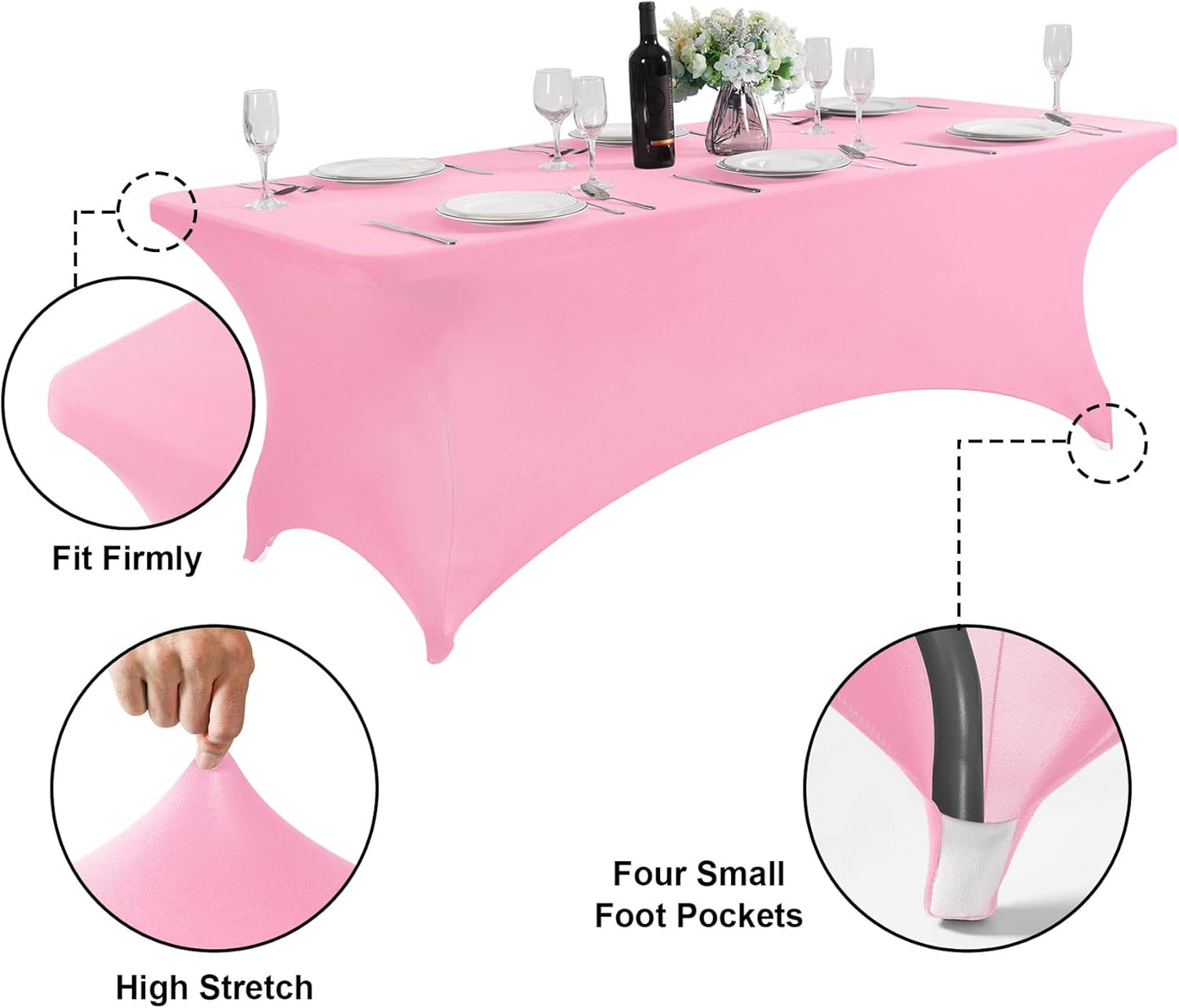 SuperO Waterproof Spandex Table Cover for 4FT Table Universal Fitted Stretch Tablecloth for Party, Banquet, Wedding and Events-Pink