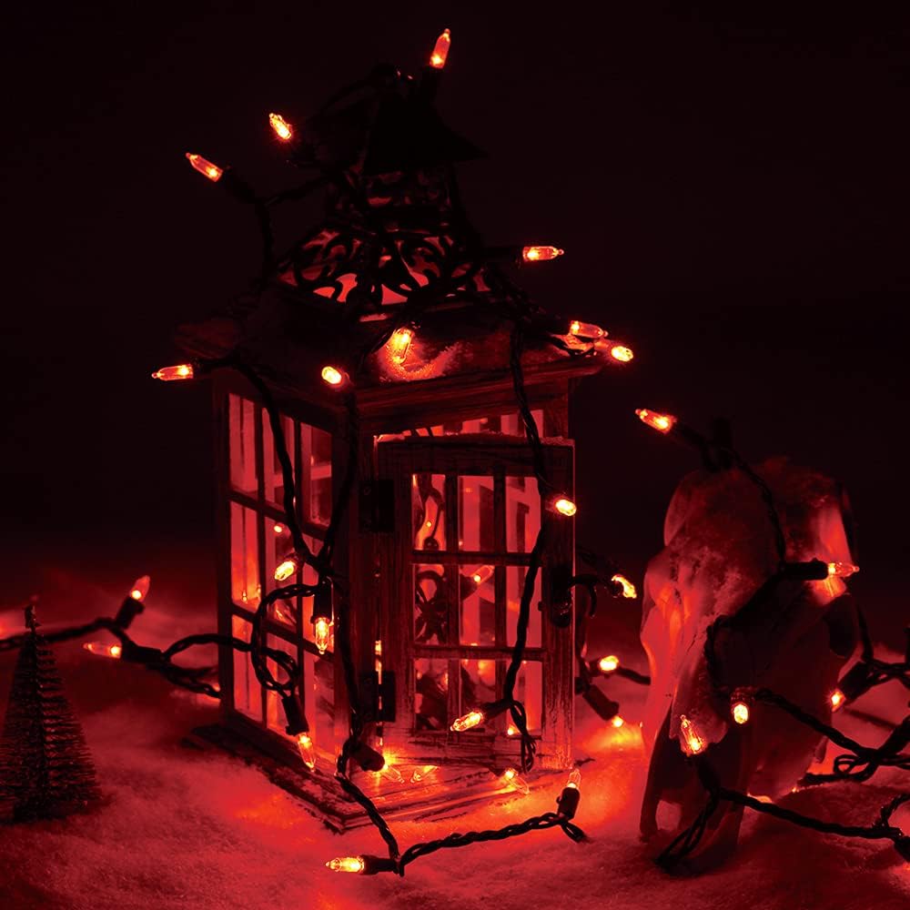ODEETRONIC Orange Lights, 33ft 100 LED Halloween String Lights Connectable, 120V UL Certified Indoor Orange Mini Light, Outdoor Halloween Light Waterproof for Patio Home Decor, Black Wire