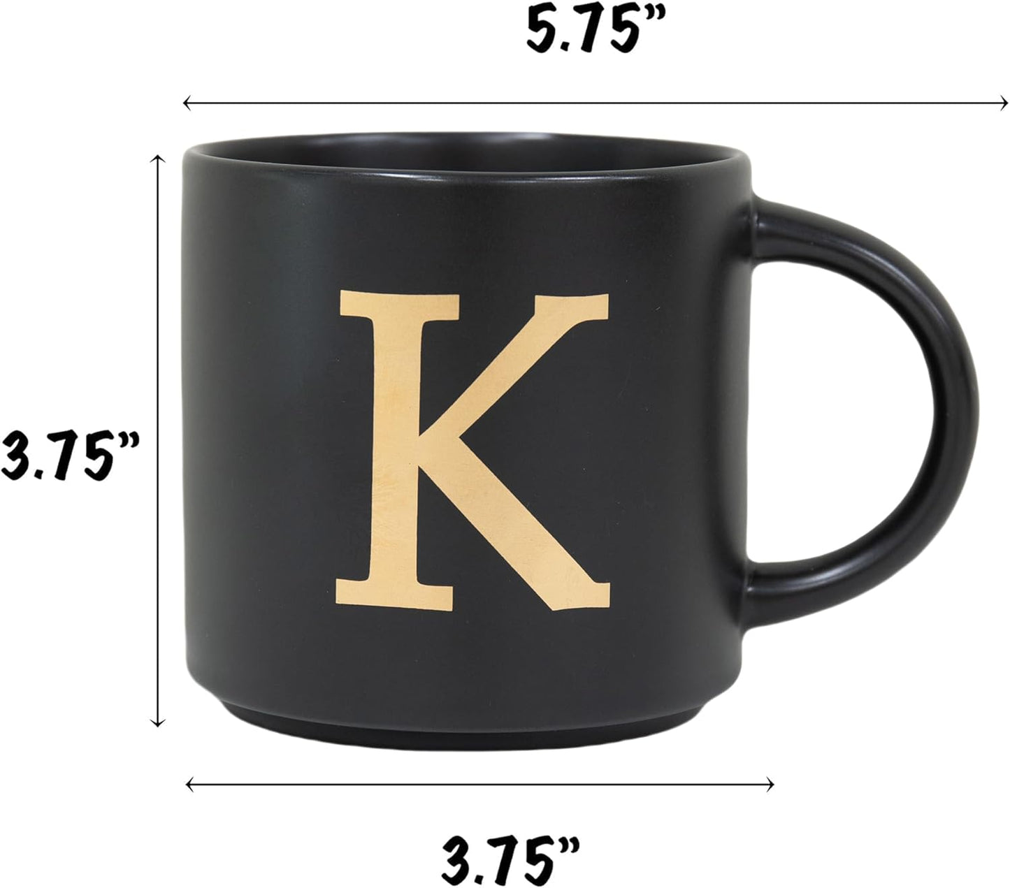 COLLECTIVE HOME - Monogram Ceramic Mugs, 15 oz Golden Initial Black Coffee Cups, Elegant Alphabet Tea Mugs, Elegant Personalized Mug with Gift Box, Unique Mug with Double Side Capital Lette (K)