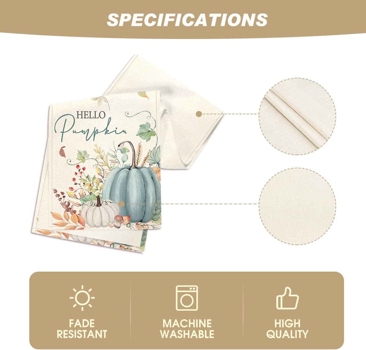 Artoid Mode Aqua Hello Pumpkin Leaves Fall Table Runner, Seasonal Autumn Kitchen Dining Table Decoration for Home Party Decor 13x72 Inch