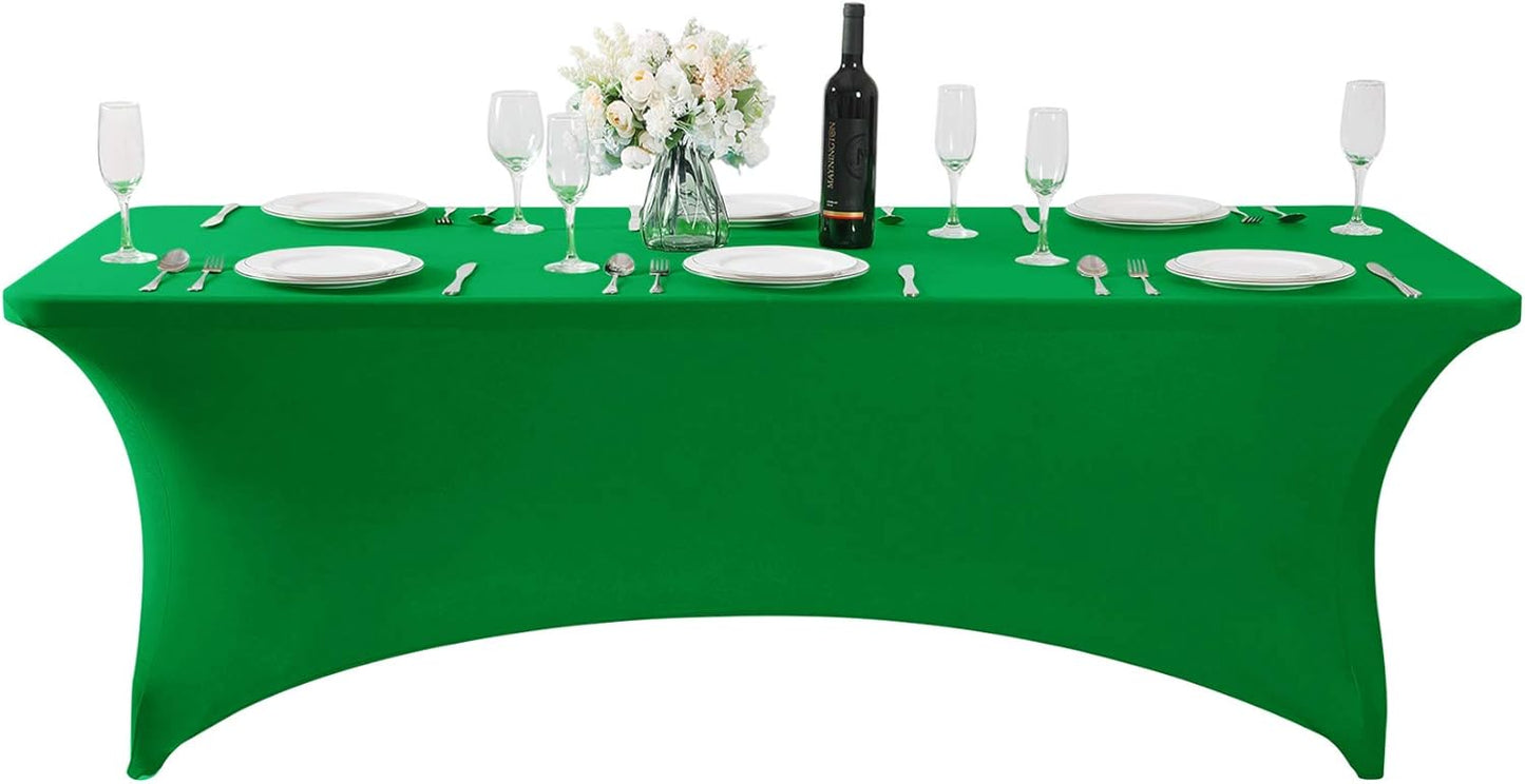 2Pack Spandex Table Cover for 8FT or 4ft or 6ft Table Universal Fitted Stretch Tablecloth for Party, Banquet, Wedding and Events-Emerald