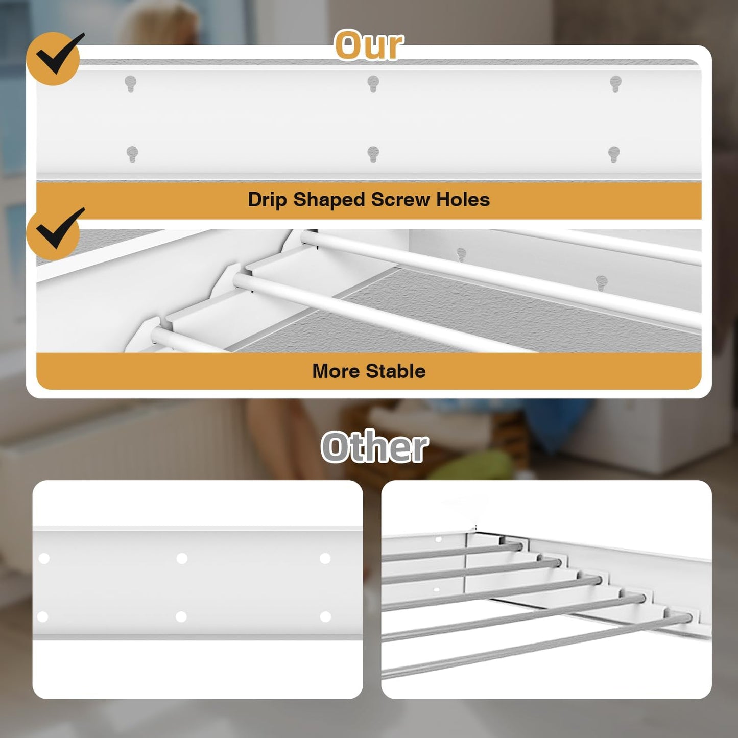 Laundry Drying Rack Collapsible, Wall Mounted Clothes Drying Rack, Space Saving Foldable Drying Rack for Laundry, 23.6" Wide, 11.2 Linear Ft, 4 Aluminum Rods, 60 lb Capacity