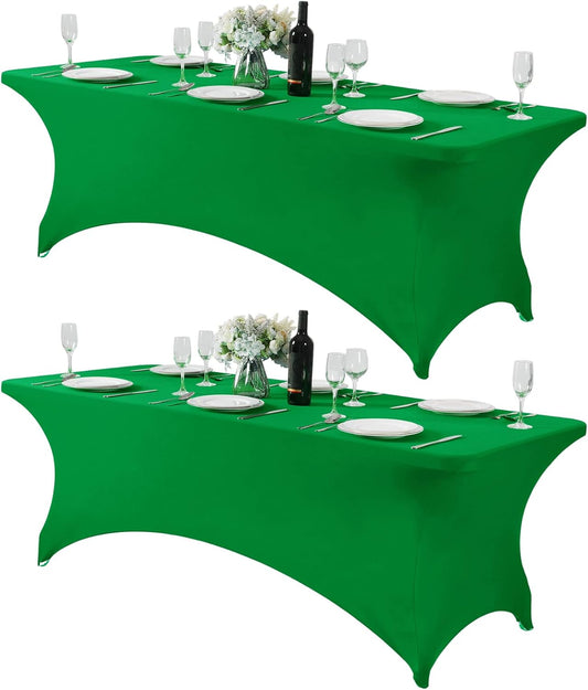 2Pack Spandex Table Cover for 8FT or 4ft or 6ft Table Universal Fitted Stretch Tablecloth for Party, Banquet, Wedding and Events-Emerald
