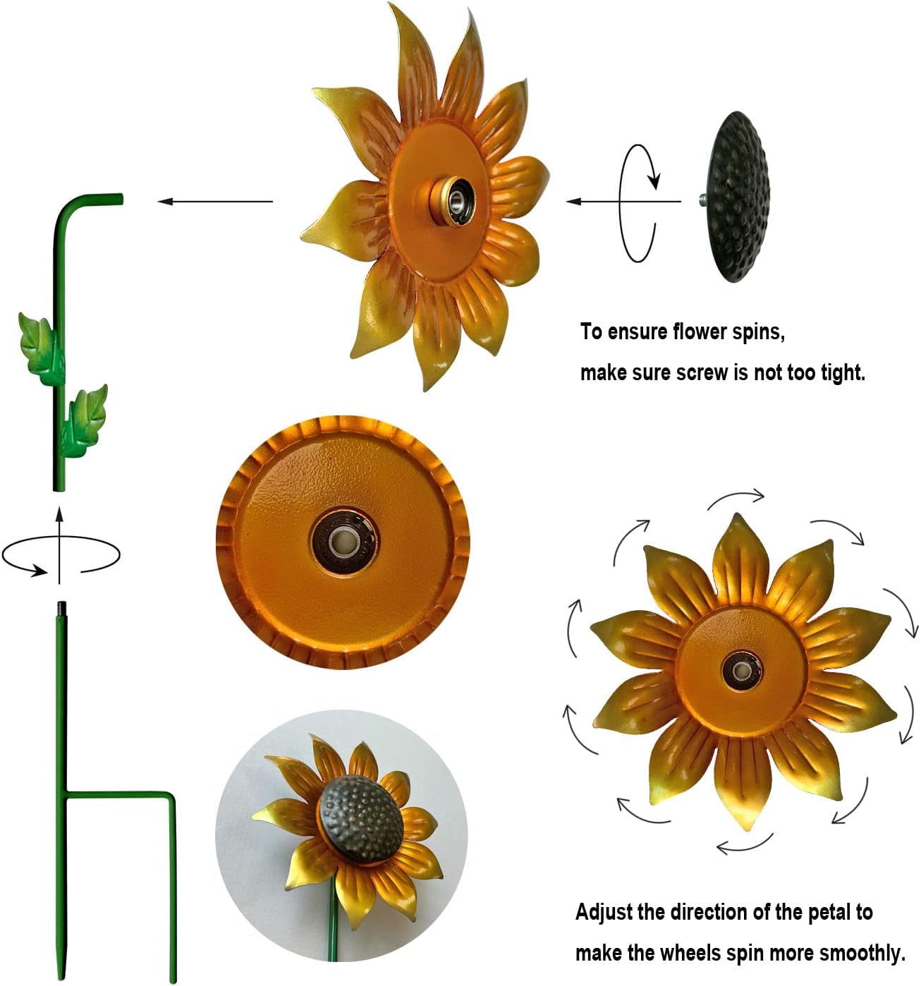 WAIU Metal Sunflower Flower Garden Stakes, Wind Catcher Spinner Garden Stakes, Garden Windmill Stakes Outdoor Wind Catchers, Yard Decor Stakes, Set of 3