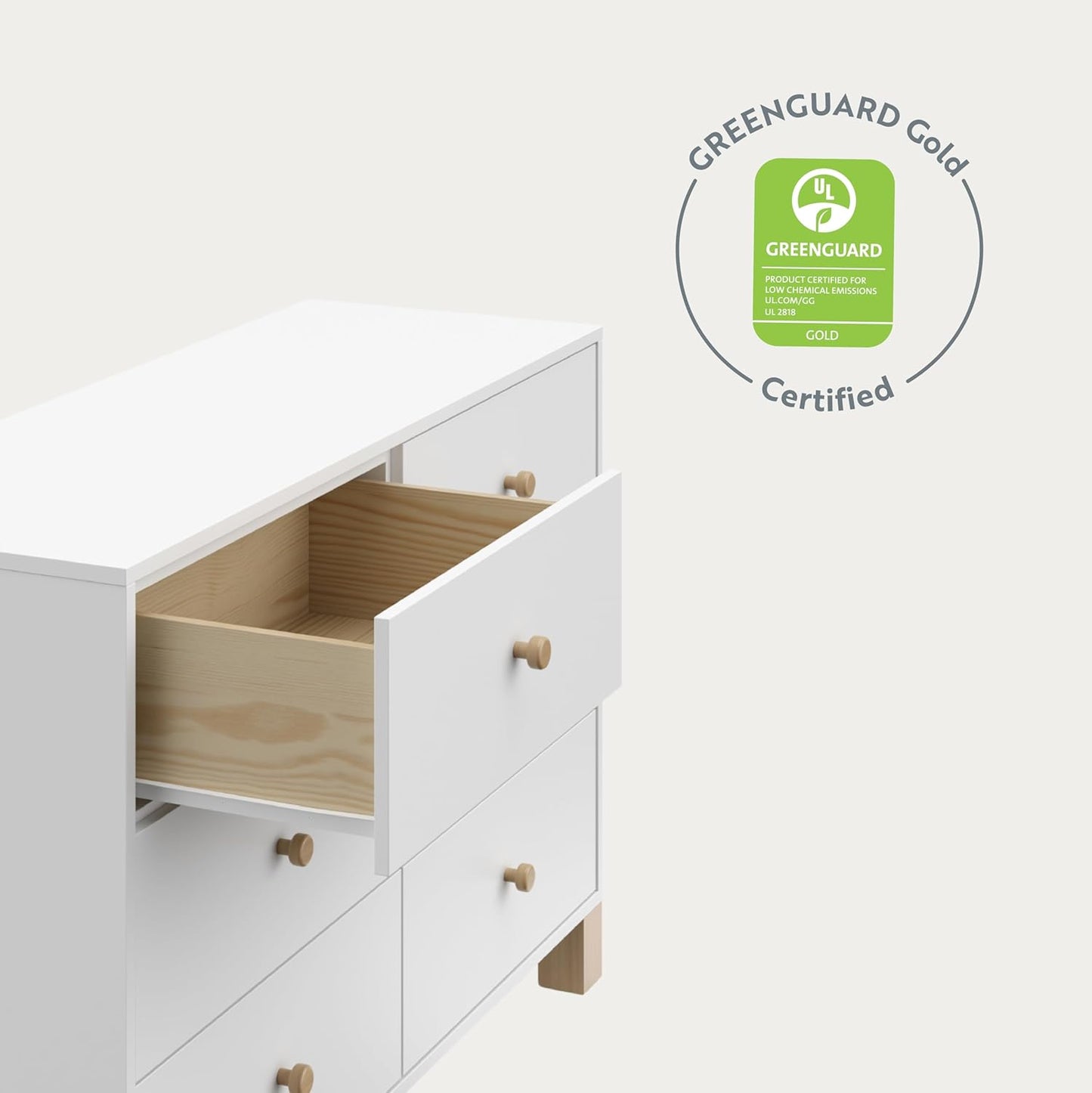 Storkcraft California 6-Drawer Double Dresser (White with Driftwood) - GREENGUARD Gold Certified, Interlocking Drawer System, Dresser Drawer Organizer for Kids Bedroom
