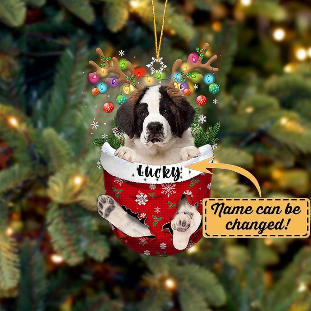 Saint Bernard Dog Christmas Ornament, Saint Bernard in Snow Pocket Christmas Tree Ornament, Dog Lovers Gift Idea Xmas Decor, Christmas Decorations for Tree, Christmas Ornament Gift for Dog Lovers