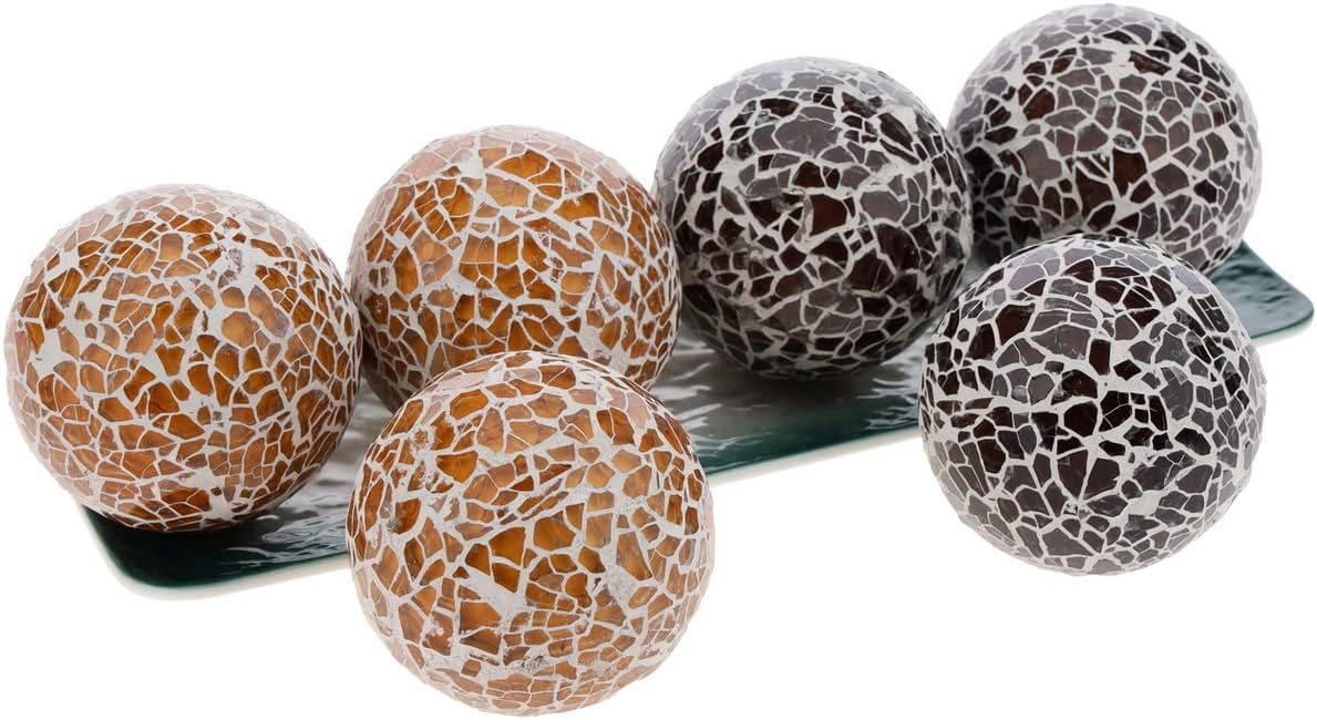 6 PCS 2.5inch Round Glass Mosaic Sphere Balls Set Living Room Table Bowls Vases Home Centerpieces Decorative Orbs Christmas Thanksgiving Wedding Party