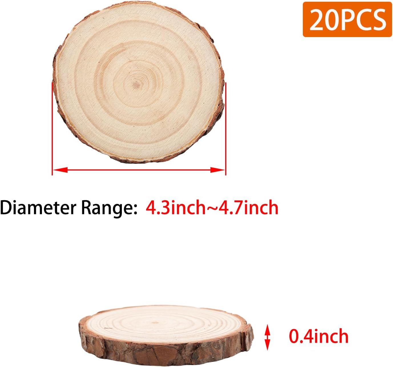 Natural Wood Slices for Wedding Decor, Christmas Ornaments – 20PCS 4.3-4.7 Inch Unfinished Predrilled Wooden Circles, DIY Crafts & Arts
