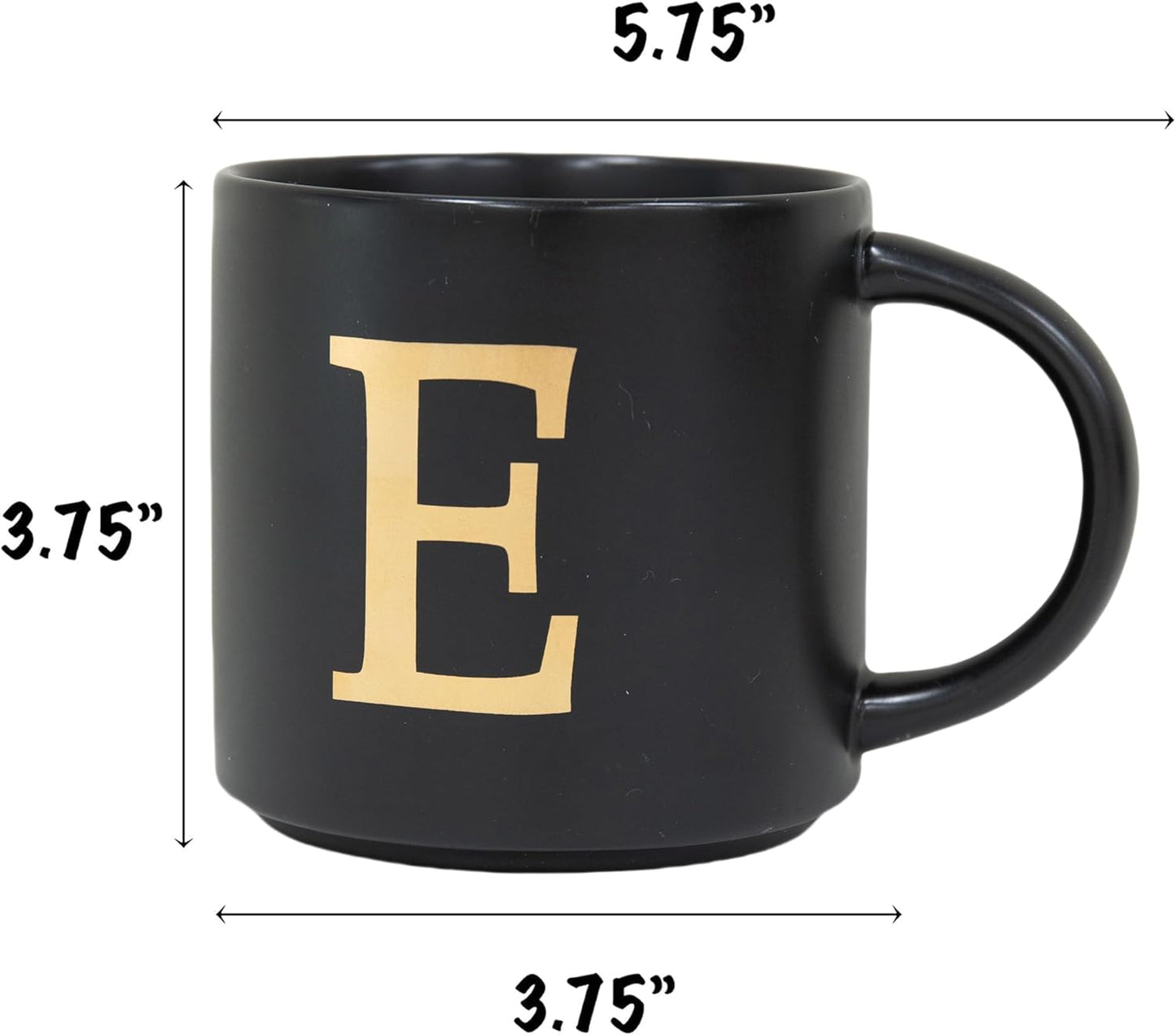 COLLECTIVE HOME - Monogram Ceramic Mugs, 15 oz Golden Initial Black Coffee Cups, Elegant Alphabet Tea Mugs, Elegant Personalized Mug with Gift Box, Unique Mug with Double Side Capital Lette (E)
