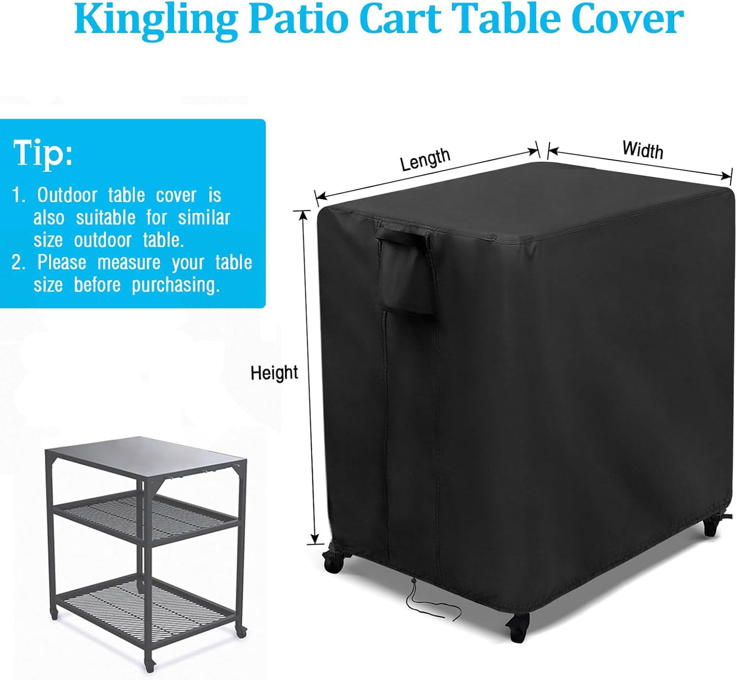 Kingling Outdoor Table Cover for Patio Cart Table, Waterproof Outdoor Grill Prep Table Cover Prep Cart Table Cover - 32" L x 27" W x 30" H
