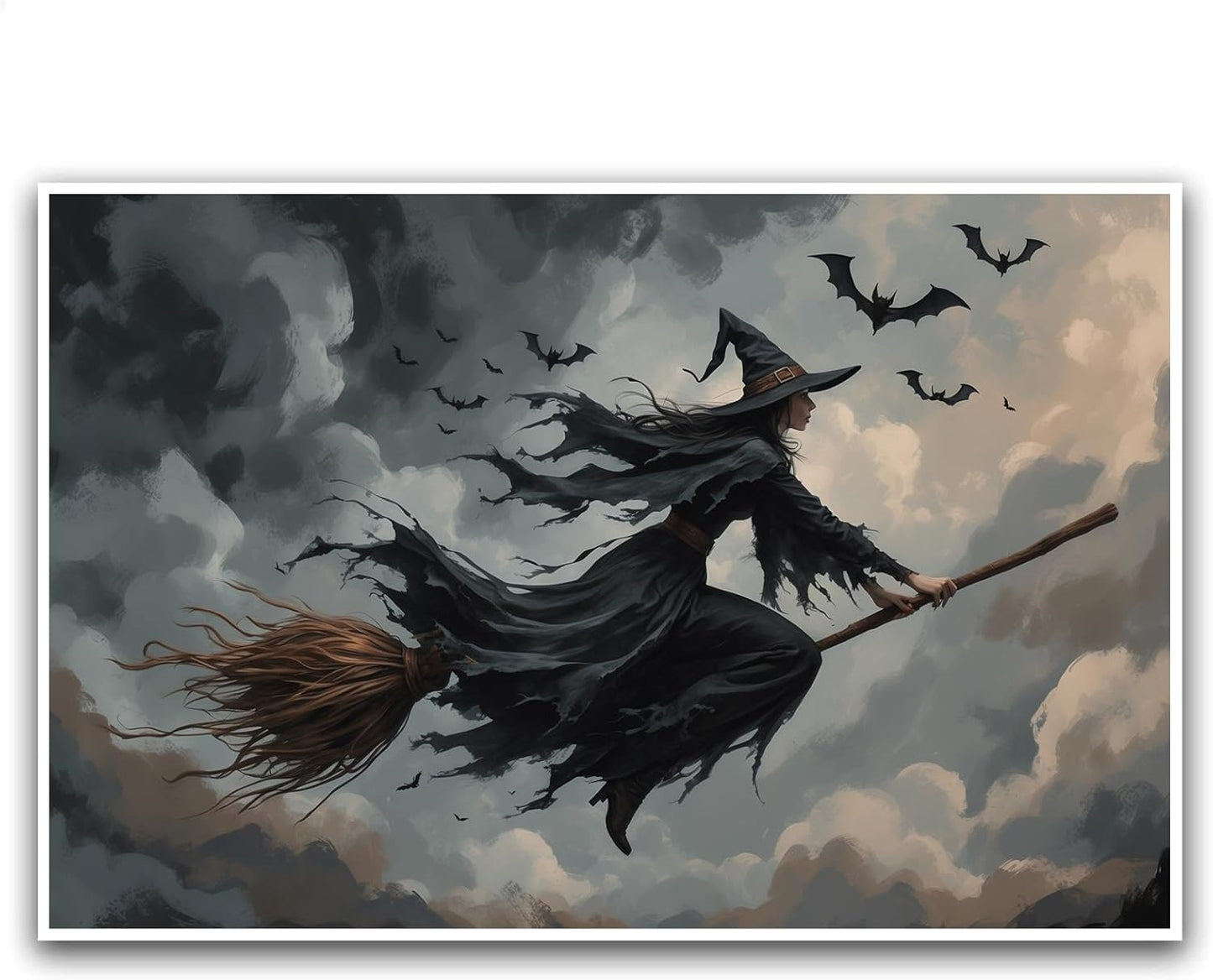 JFHCQJPK Witch and bat flying Halloween poster suitable for home party wall decoration retro Halloween preppy style wall art canvas print suitable for room decoration8x12in Frameless