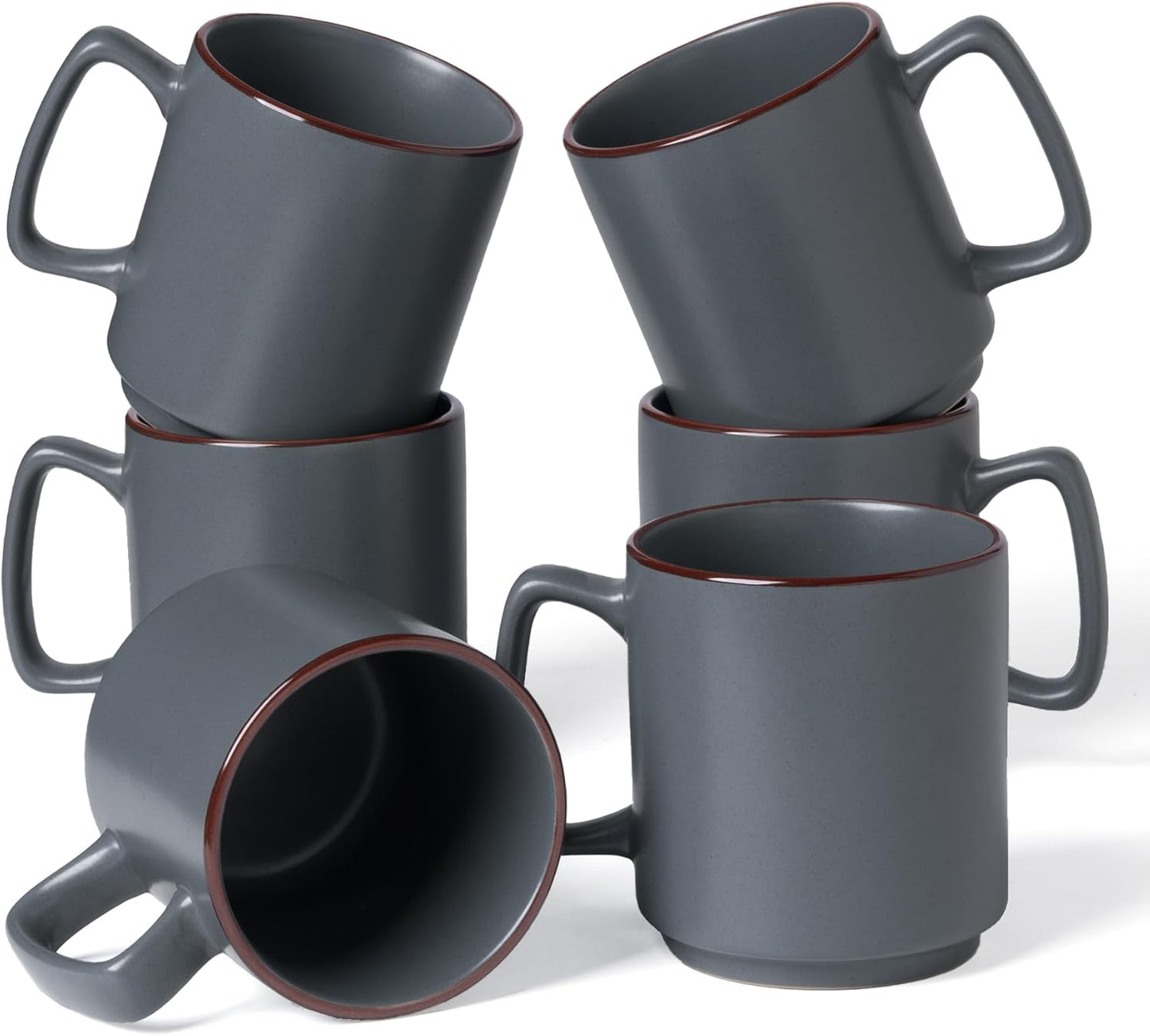 famiware Coffee Mugs Set of 6, Nebula 14oz Coffee Mugs, Ceramic Cup Set with Handle for Latte, Tea, Milk, Cappuccino, Cocoa, Charcoal