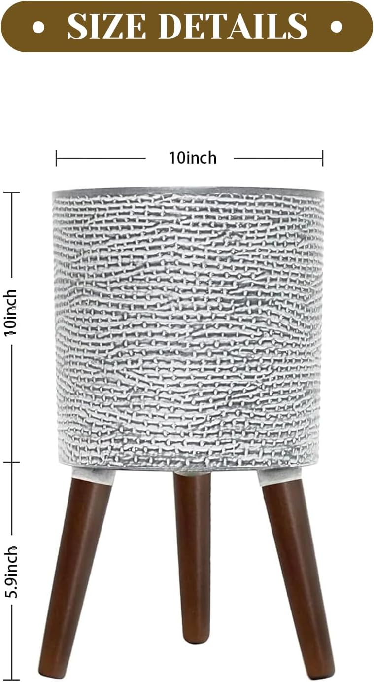 Flower Pot with Legs Tall Flower Pot with Drainage Holes for Indoor and Outdoor Decorative Planting (Gray Wave, 10 Inches)