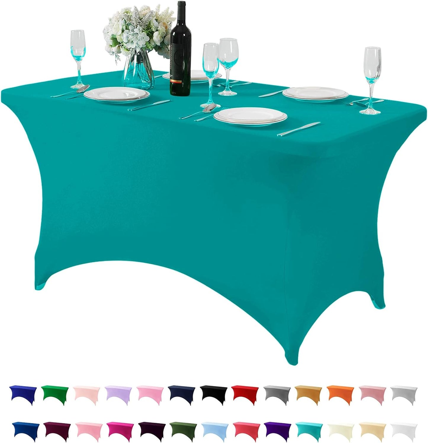 Spandex Table Cover for 4FT or 6ft or 8ft Table Universal Fitted Stretch Tablecloth for Party, Banquet, Wedding and Events-Turquoise