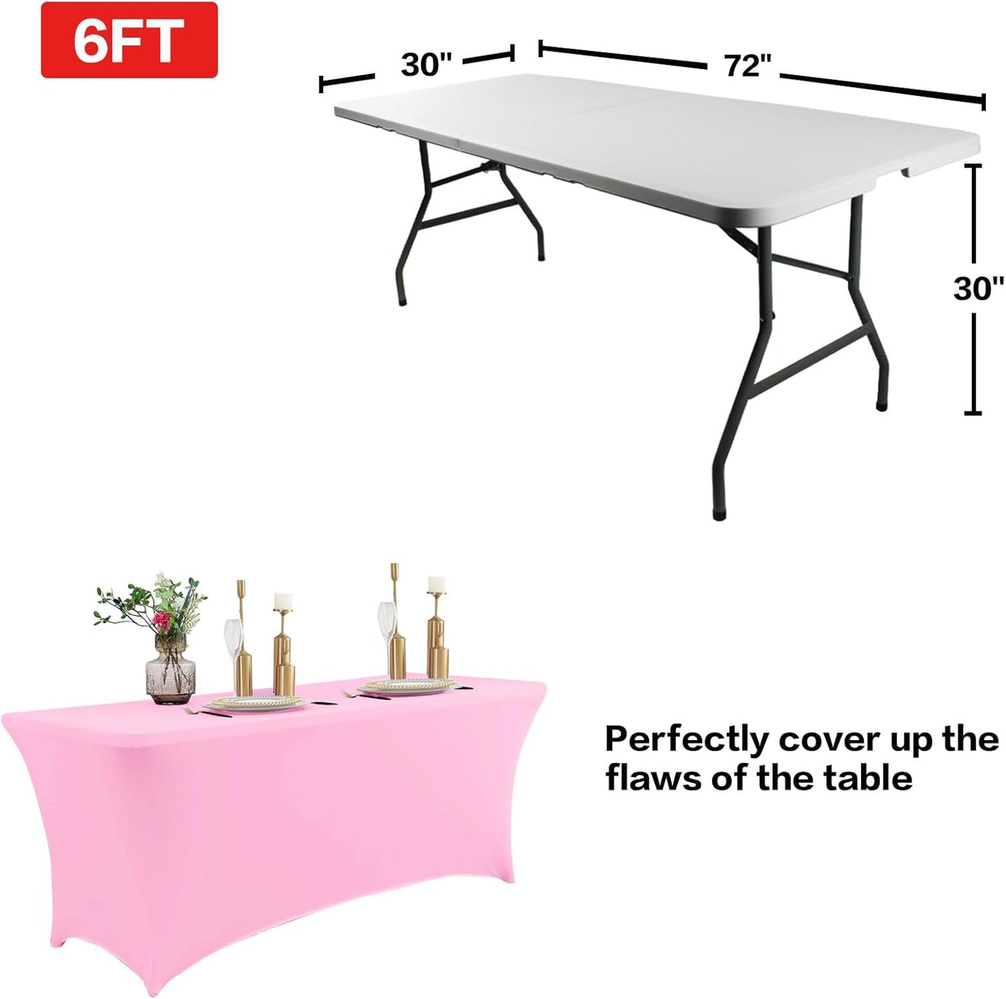 IVAPUPU 8FT Table Cloth for Rectangular Fitted Events Stretch Pink Table Covers Washable Cover Spandex Tablecloth Protector for Party, Wedding, Cocktail, Banquet, Festival